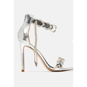 Silver High Heel Sandals Metallic Strappy Evening Heels for Weddings Parties